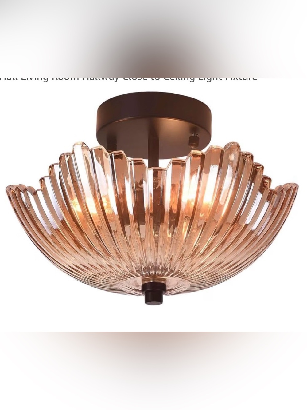 Vintage Scalloped Lamp with Amber Glass Shade Lighting, Modern Black Flush Mount